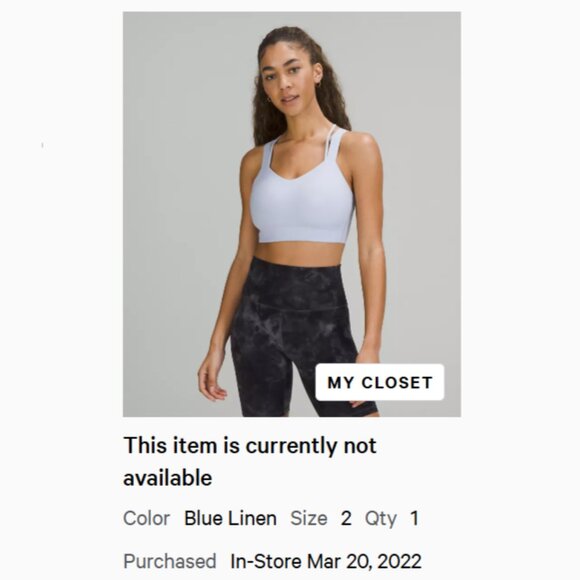 Lululemon Like a Cloud Longline Bra • D/DD Support • Blue Linen • Size 2 - Picture 3 of 4